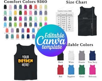 Editable Comfort Colors 9360 Color Chart & Size Chart, Canva Template, C9360 Color Chart Template, 9360 Size Chart, Mockup Bundle