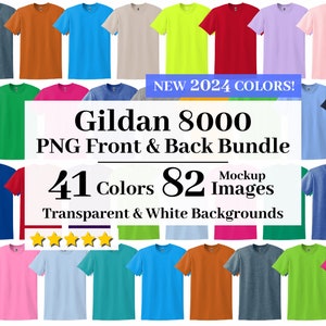 Gildan 8000 PNG Mockup Bundle, Transparent + White Backgrounds, All 41 Colors High Resolution, T-shirt Mockups G800