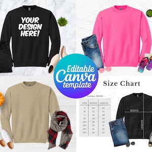 Editable Gildan 18000 Mockup, Canva Template, G180 Mockup Template, 18000 Size Chart, Gildan Mockup Bundle image 1
