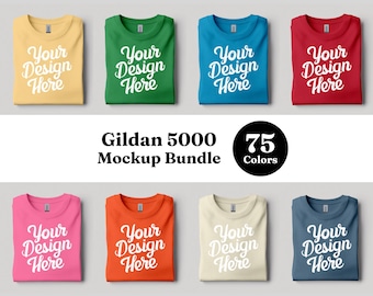 Pacchetto di mockup Gildan 5000, mockup piegati G500, modello mockup 5000, mockup di t-shirt Gildan