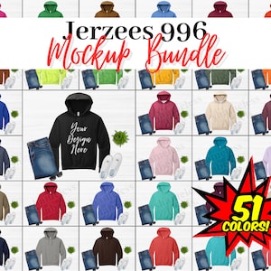 Jerzees 996 Mockup Bundle, All 51 Colors High Resolution, Hoodie Mockups 996MR