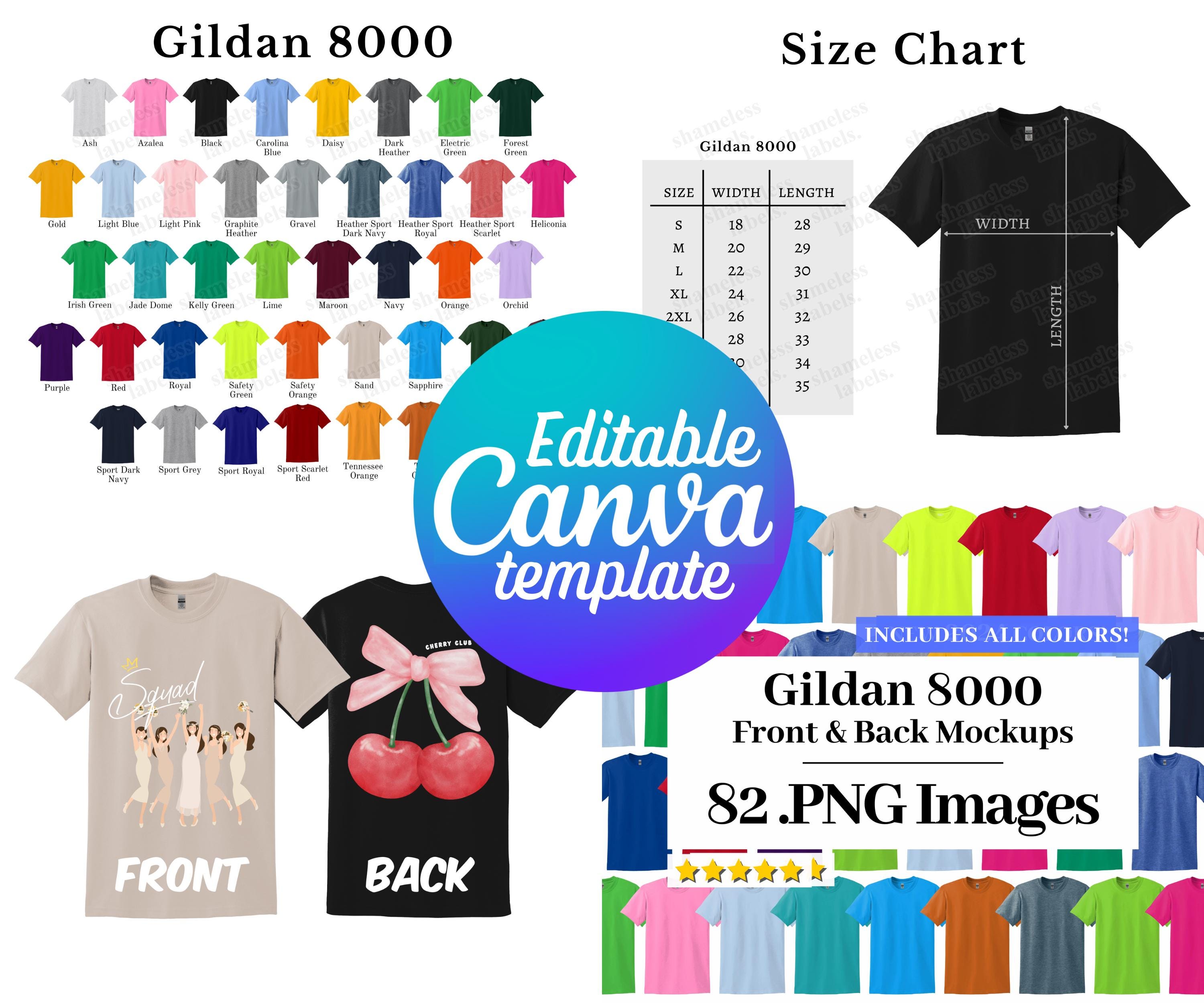 Gildan 8000 Color Chart & Size Chart, Editable Canva Template, 8000 ...