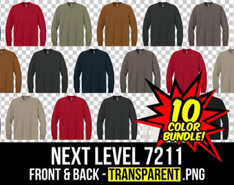 Nästa nivå 7211 Mockup-paket fram och bak, långärmad T-shirt-mockup PNG, N7211 Mockup, NL7211 Mockup-paket