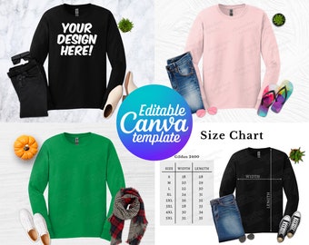 Bearbeitbares Gildan 2400 Mockup, Canva-Vorlage, 2400 Mockup-Vorlage, 2400 Größentabelle, Gildan Mockup Bundle, G240