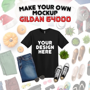 Editable Gildan 64000 Mockup | G640 Canva Template, Includes Front & Back, Editable 64000 Color Chart and Size Chart, Flat Lay Mockup