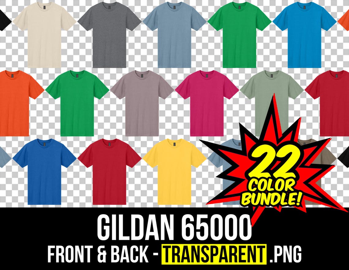 Gildan 65000 Front and Back Mockup Bundle, Softstyle T Shirt Mockup PNG ...