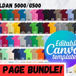 Editable Gildan 5000 Color Chart & Size Chart, Canva Template, G500 Color Chart Template, 5000 Size Chart, Mockup Bundle
