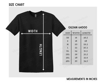 Gildan 64000 Size Chart, G640 Black T-Shirt Size Chart, 64000 Size Chart (Includes Unbranded Version)