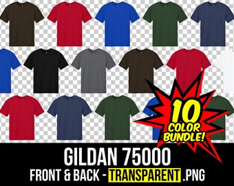 Gildan 75000 fram- och bakmodellpaket, Maxweight T-shirt-mockup PNG, G750-mall, 75000 fram- och baksida, G750-mockuppaket