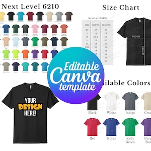 Editable Next Level 6210 Color Chart & Size Chart, Canva Template, NL6210 Color Chart Template, Next Level 6210 Size Chart, Mockup Bundle