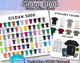 Editable Gildan 5000 Color Chart, Canva Template, G500 Color Chart, 5000 Size Chart