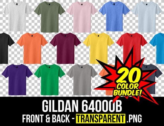 Gildan 64000B Front and Back Mockup Bundle, T Shirt Mockup PNG, G640B Transparent, Front and Back 64000B, Mock Up Bundle G640B