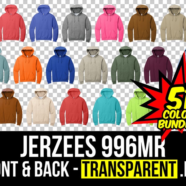 Jerzees 996 Front and Back Mockup Bundle, Hoodie Mockup PNG, 996 Transparent, Front and Back 996M, Mock Up Bundle 996MR