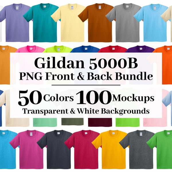 Gildan 5000B PNG Mockup Bundle, G5000B Transparent + White Backgrounds, All 50 Colors High Resolution, Crewneck Sweatshirt Mockups G500B