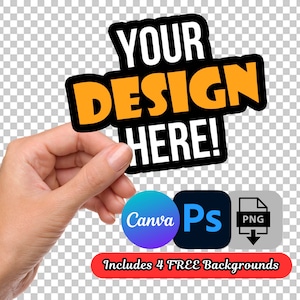 Hand met stickermodel, vinger met sticker png, Photoshop Canva-mockup, stickermodel, vinylstickermodel