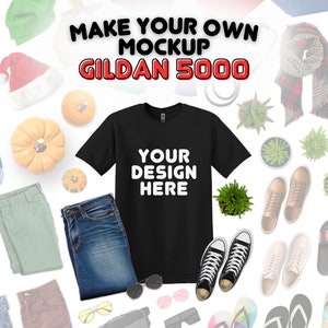 Editable Gildan 5000 Mockup | G500 Canva Template, Includes Front & Back, Editable 5000 Color Chart and Size Chart, Flat Lay Mockup