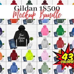 Gildan 18500 Mockup Bundle, All 43 Colors High Resolution, Hoodie Mockups G185