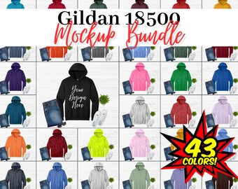 Gildan 18500 Mockup Bundle, Alle 43 Farben Hochauflösend, Hoodie Mockups G185