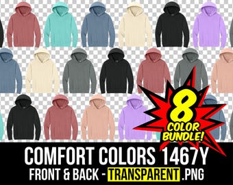 Comfort Colors 1467Y Mockup-paket fram och bak, Hoodie-mockup för ungdomar PNG, Flat Lay-mockup 1467Y, Comfort Colors Mockup-paket
