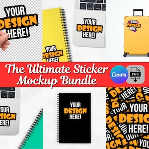 10 Sticker Mockup Bundle, Hand Holding Sticker, Sticker Pile Mockup, Laptop Sticker Mockup, Notebook Sticker Mock Up