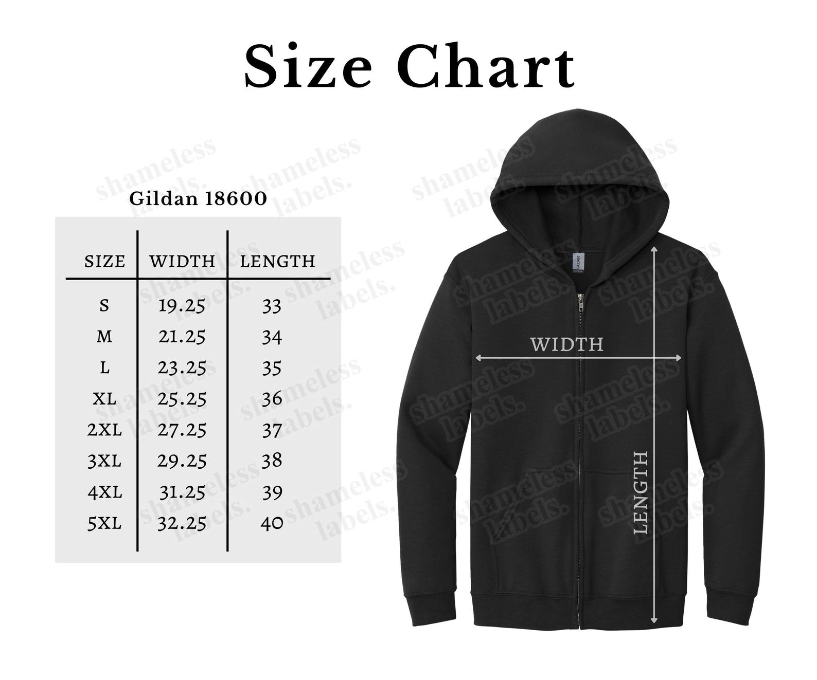 Editable Gildan 18600 Color Chart & Size Chart, Canva Template, G186 ...