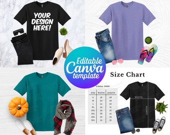 Bearbeitbares Gildan 5000 Mockup, Canva Vorlage, G500 Mockup Vorlage, 5000 Größentabelle, Gildan Mockup Bundle