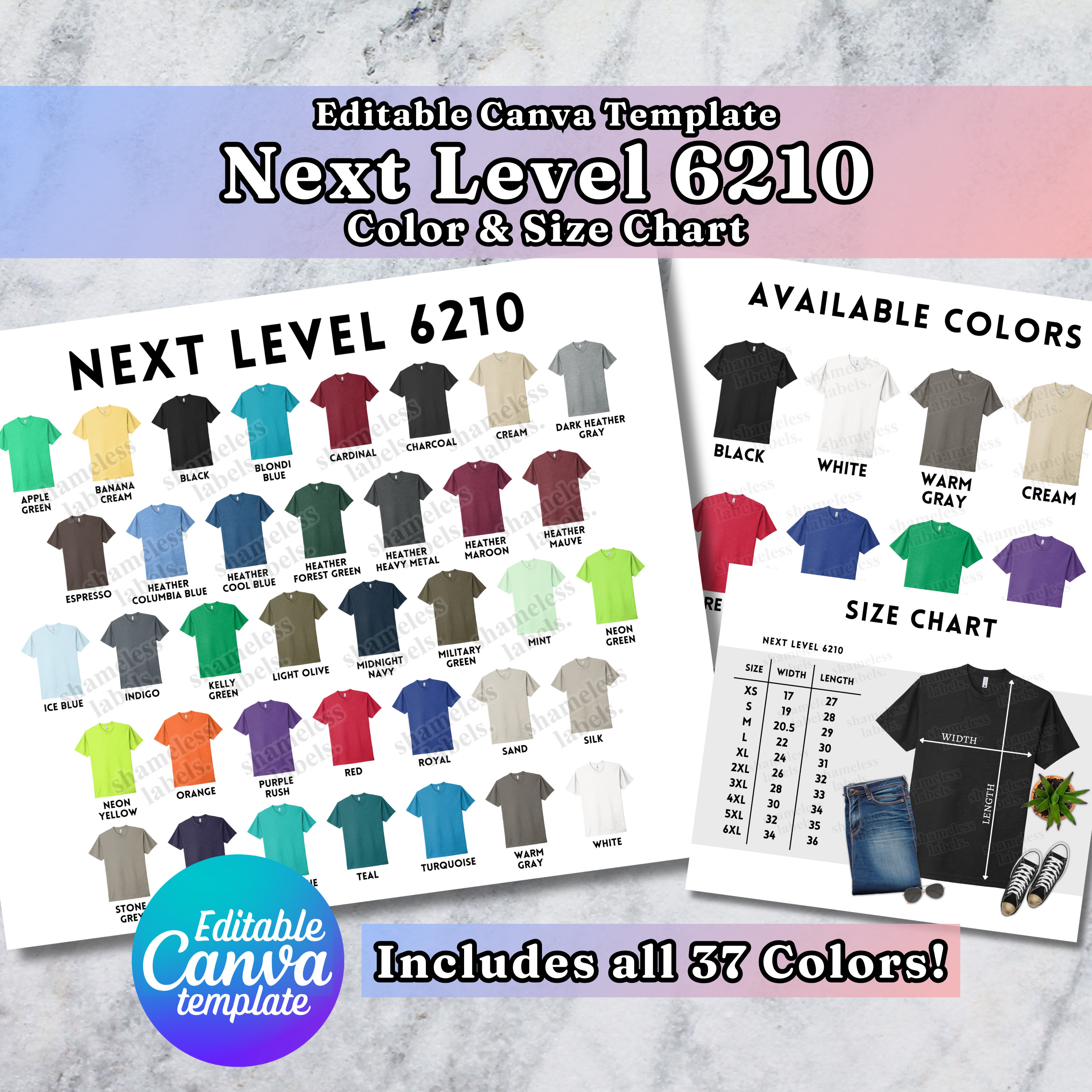 Editable Next Level 6210 Color Chart, Canva Template, N6210 Color