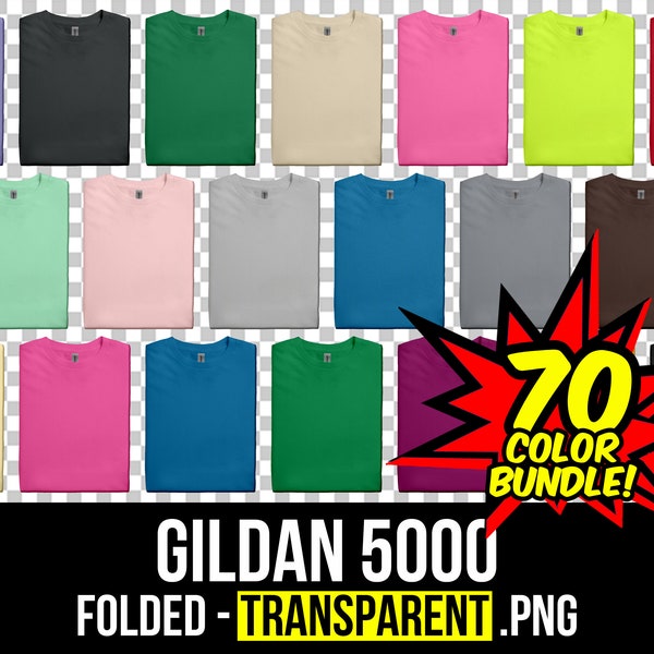 Gildan 5000 Folded Mockup Bundle, Folded T Shirt Mockup PNG, G500 Transparent, Folded 5000, Mock Up Bundle G500 Folded