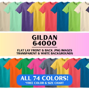 Gildan 64000 Front Back PNG Mockup Bundle, ALL 2024 Colors Tshirt Bundle Mock Up, G640 Blank Flat Lay Mockups