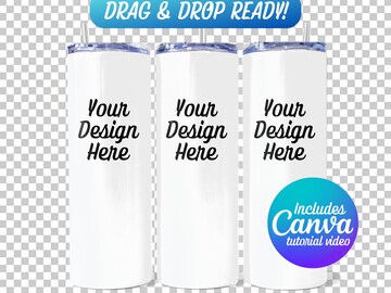 20 OZ Skinny Tumbler Mockup, Realistic Tumbler Mockup, Editable Tumbler Canva Template, Drag and Drop Canva Frame, Sublimation Mockup