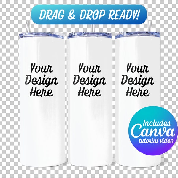 Drag and Drop 20oz Tumbler Mockup, Canva Tumbler Template, 20 Oz Skinny Tumbler Mockup, Canva Template