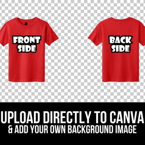 May include: Red t-shirt with white text that says "FRONT SIDE" on the front and "BACK SIDE" on the back.