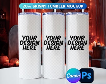 Halloween-mockup för tumbler: 20oz smal tumbler, mall för Photoshop och Canva
