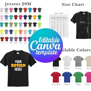 Editable Jerzees 29M Color Chart & Size Chart, Canva Template, 29M Color Chart Template, Jerzees 29 Size Chart, Mockup Bundle