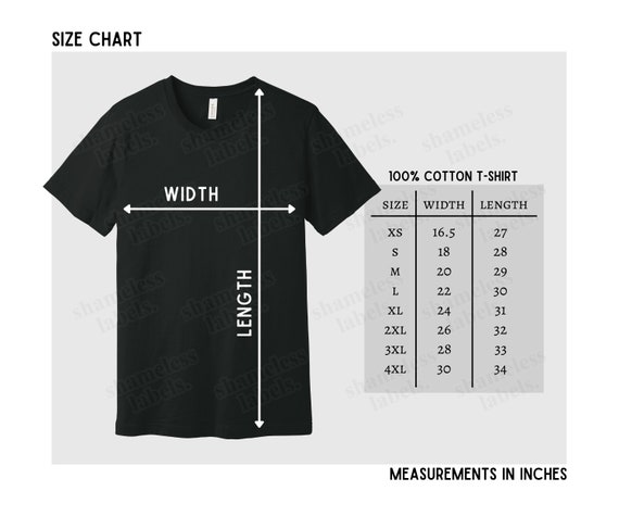 Bella Canvas 3001 Size Chart, Black T-shirt Size Chart, BC3001
