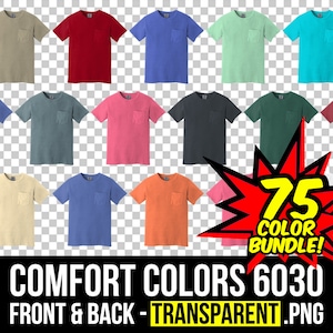 Comfort Colors 6030 Front and Back Mockup Bundle, Heavyweight Pocket T-Shirt Mockup, Front and Back Transparent PNG 6030, Mock Up Bundle