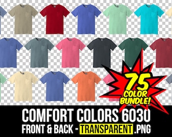 Comfort Colors 6030 Front and Back Mockup Bundle, Heavyweight Pocket T-Shirt Mockup, Front and Back Transparent PNG 6030, Mock Up Bundle
