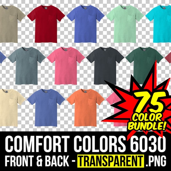 Comfort Colors 6030 Front and Back Mockup Bundle, Heavyweight Pocket T-Shirt Mockup, Front and Back Transparent PNG 6030, Mock Up Bundle