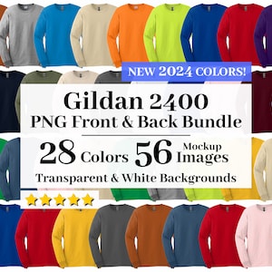 Gildan 2400 PNG Mockup Bundle, Transparente + weiße Hintergründe, Alle 28 Farben hoch, Rundhals-Sweatshirt Mockups G240