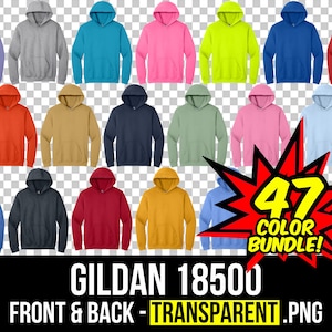 Gildan 18500 Front and Back Mockup Bundle, Hoodie Mockup PNG, G185 Transparent, Front and Back 18500, Mock Up Bundle G185