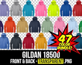 Gildan 18500 Hoodie Mockup Bundle, Front & Back PNG (Digital Download)