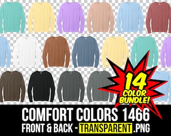 Comfort Colors 1466 Mockup-paket för fram- och baksida, Mockup för rund halsringning PNG, C1466 Transparent, 1466 Flat Lay-mockup, Comfort Colors-paket