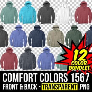 Comfort Colors 1567 Front and Back Mockup Bundle, Hoodie Mockup PNG, C1567 Transparent, Front and Back 1567, Mock Up Bundle