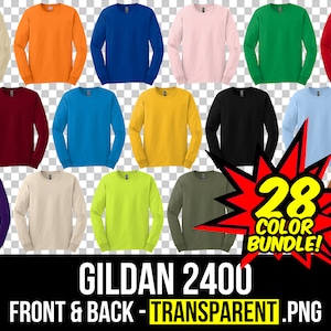 Gildan 2400 Vorder und Rückseite Mockup Bundle, Langarm-T-Shirt Mockup PNG, G240 Transparent, Vorder und Rückseite 2400, G2400 Mockup Bundle