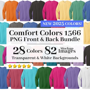 Comfort Colors 1566 PNG Mockup Bundle, Transparent + White Backgrounds, All 20 Colors High Resolution, Crewneck Sweatshirt Mockups 1566