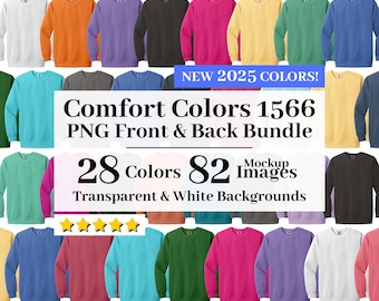Comfort Colors 1566 PNG Mockup Bundle, Transparent + Vit Bakgrund, Alla 20 Färger Hög Upplösning, Crewneck Sweatshirt Mockups 1566
