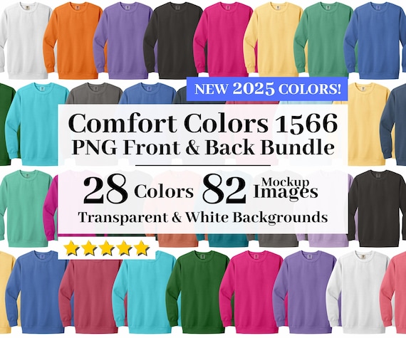Comfort Colors 1566 PNG Mockup Bundle, Transparent + White Backgrounds, All 20 Colors High Resolution, Crewneck Sweatshirt Mockups 1566