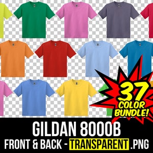Gildan 8000B Front and Back Mockup Bundle, Youth T Shirt Mockup PNG, G800B Transparent, Front and Back 8000B, Mock Up Bundle G800B