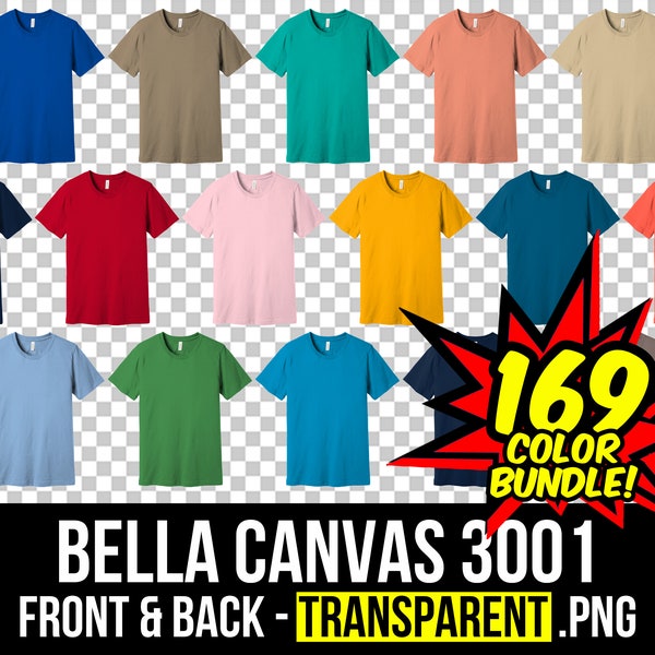 Bella Canvas 3001 and 3001CVC Front and Back Mockup Bundle, T Shirt Mockup PNG, 3001C Transparent, Front and Back 3001, Mock Up Bundle
