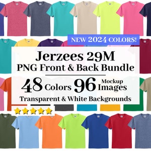 Jerzees 29M Front and Back Flat Lay Mockup Bundle, Transparent + White Backgrounds, All 48 Colors, T-shirt Mockups, Jerzees 29